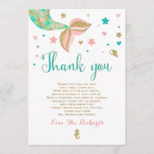 Mermaid Baby Shower Thank You Card Mermaid Baby