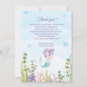 Mermaid Baby Shower Thank You Card Purple Blue