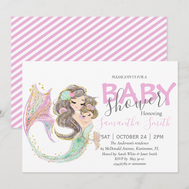 Mermaid baby Shower under the sea Announcement (Front/Back)