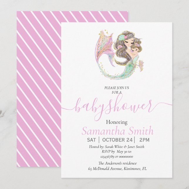 Mermaid baby shower under the sea announcement (Front/Back)