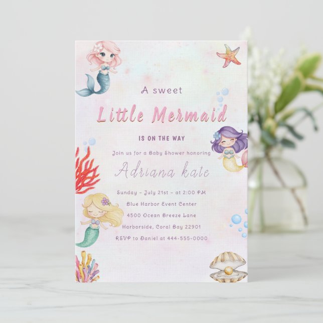 Mermaid Baby Shower Under the Sea Baby Girl Invita Invitation (Standing Front)