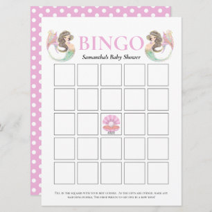 Mermaid baby shower under the sea bingo invitation
