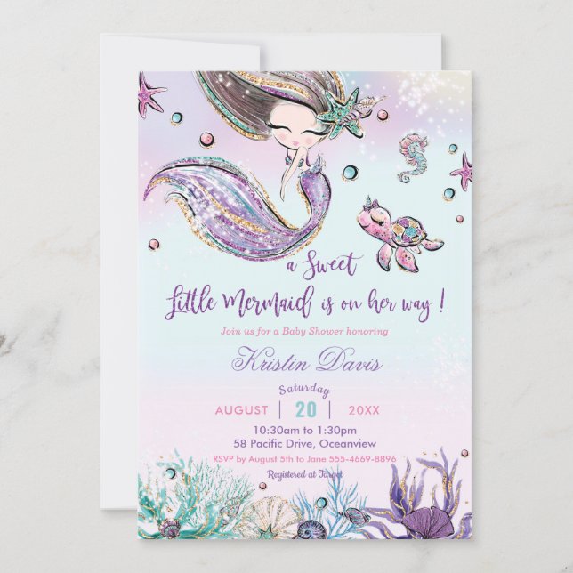 Mermaid Baby Shower Under the Sea Creatures Girl Invitation (Front)