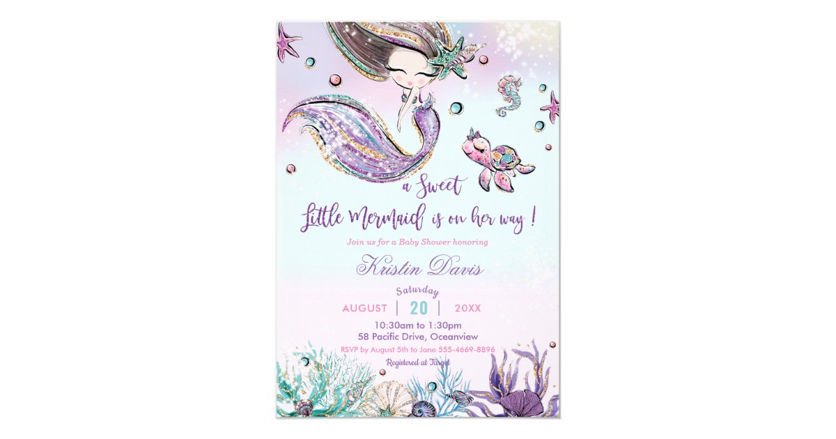 Mermaid Baby Shower Under The Sea Creatures Girl Invitation