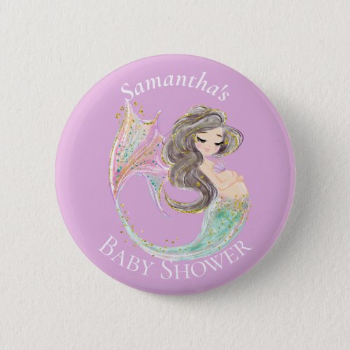 Mermaid Baby Shower Under The Sea Glitter Button