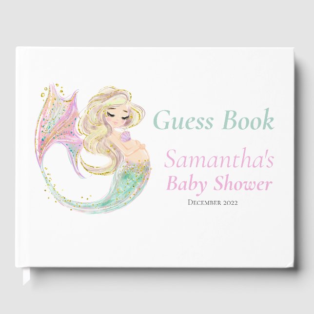 Mermaid Baby Shower. Under The Sea. Glitter Guest Book (Front)