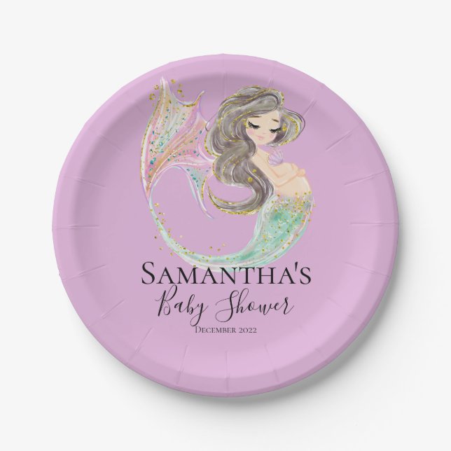 Mermaid Baby Shower. Under The Sea. Glitter Paper  Paper Plates (Front)