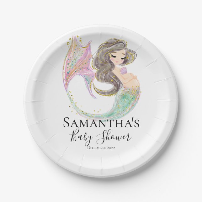 Mermaid Baby Shower. Under The Sea. Glitter Paper Plates (Front)