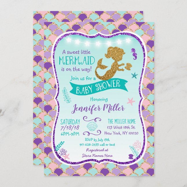 Mermaid Baby Shower Under The Sea Invitation (Front/Back)