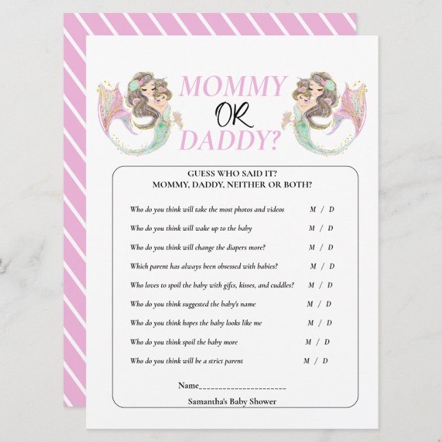 Mermaid baby shower under the sea invitation (Front/Back)