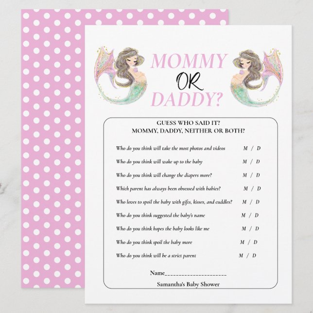 Mermaid baby shower under the sea mommy daddy invitation (Front/Back)