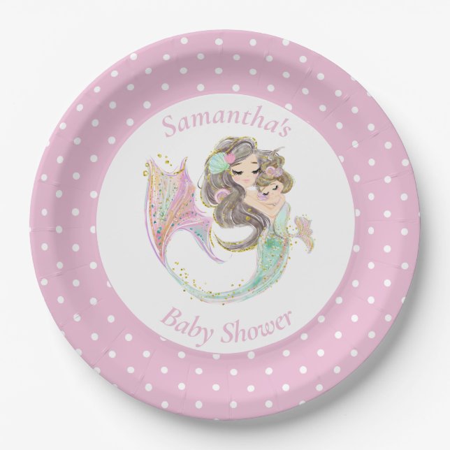 Mermaid baby shower under the sea paper plates (Front)