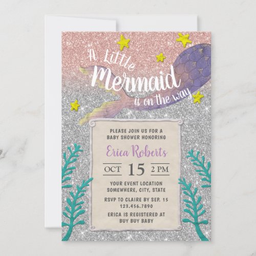 Mermaid Baby Shower Under the Sea Silver Glitter Invitation