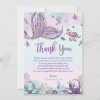 Mermaid Baby Shower Under the Sea Thank You Card