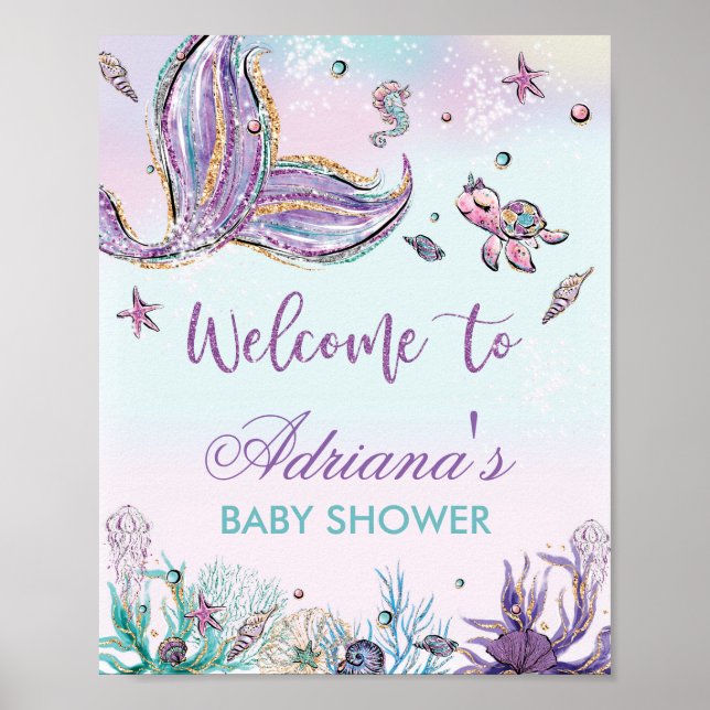 Mermaid Baby Shower Under the Sea Welcome Sign (Front)