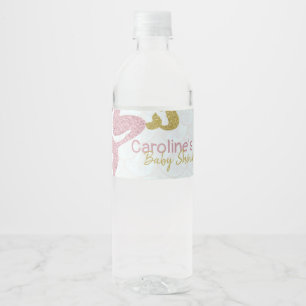 Mermaid Baby Shower Water bottle wrapper Rose Gold Label