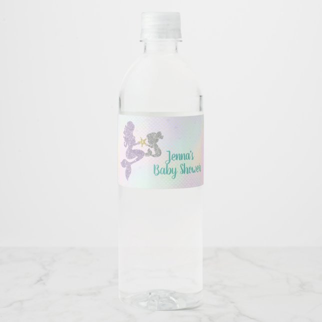 Mermaid Baby Shower Water Bottle Wrappers Water Bottle Label (Front)