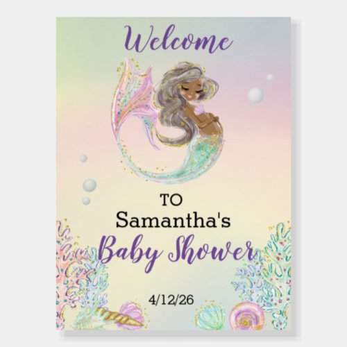Mermaid Baby Shower Welcome African American Foam Board