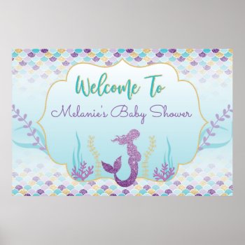 Mermaid Baby Shower Welcome Backdrop Poster by YourMainEvent at Zazzle
