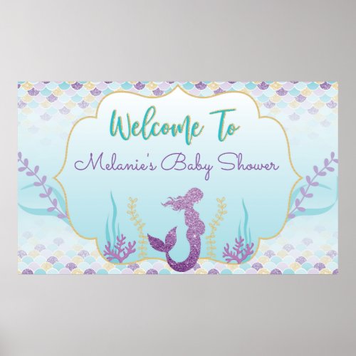 Mermaid Baby Shower Welcome Backdrop Poster