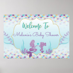 Mermaid Baby Shower Welcome Backdrop Poster