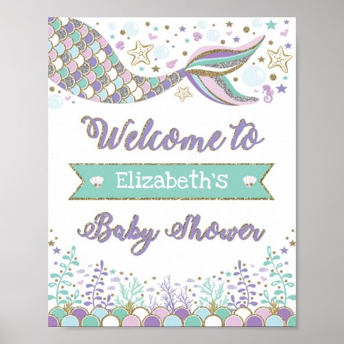 Mermaid Baby Shower Welcome Sign Beach Sea Poster
