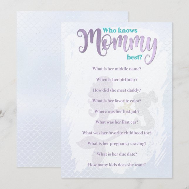 Mermaid Baby Shower Who Knows Mom Best Cards (Front/Back)