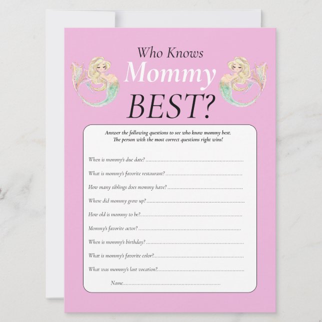 Mermaid Baby Shower. Who Knows Mommy pink Invitation (Front)