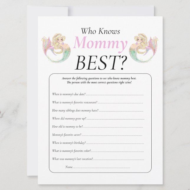 Mermaid Baby Shower. Who Knows Mommy poka dots Invitation (Front)