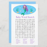 Mermaid Baby Shower Word Search Game