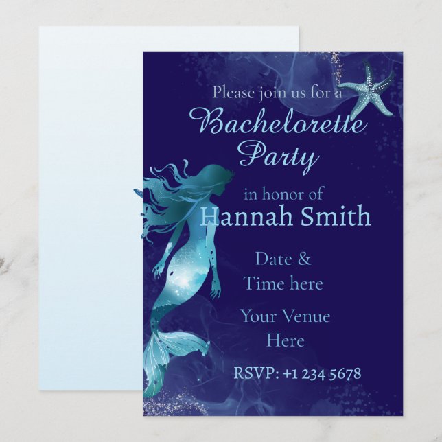 Mermaid Bachelorette Beach Party Invitation  (Front/Back)