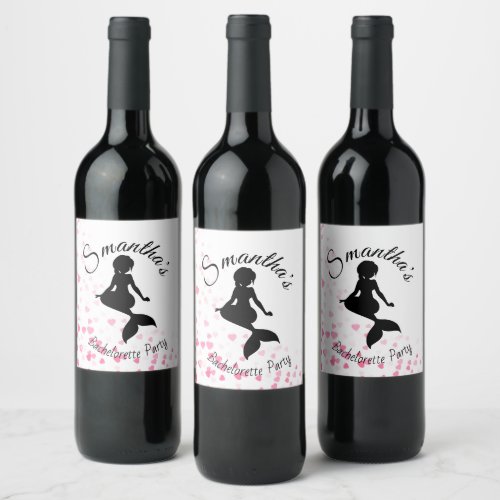 Mermaid bachelorette hearts party wine label
