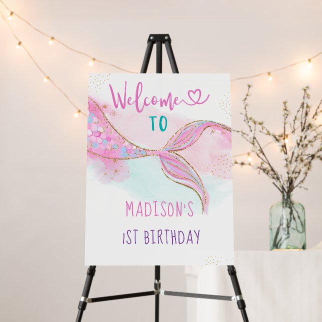 Mermaid Bash Pink Gold Birthday Foam Board (In Situ (Stand))