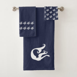 Mermaid Bath Navy Blue and white towel set