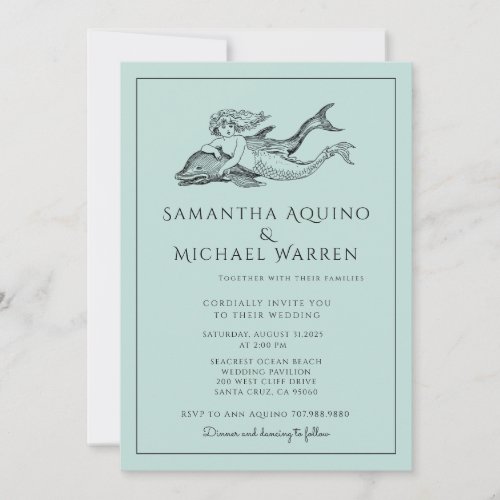 Mermaid Beach Blue Wedding Invitation