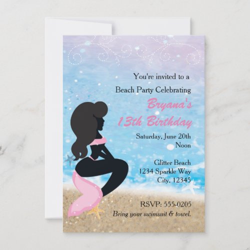 Mermaid Beach Bunny Sparkle Swim Party Invitation