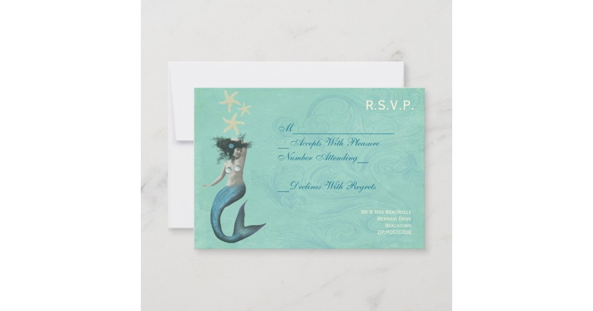 Mermaid Beach Coastal RSVP Cards | Zazzle