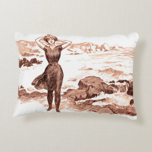 Mermaid Beach Gibson Girl Victorian Antique Accent Pillow