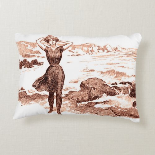 Mermaid Beach Gibson Girl Victorian Antique Accent Pillow