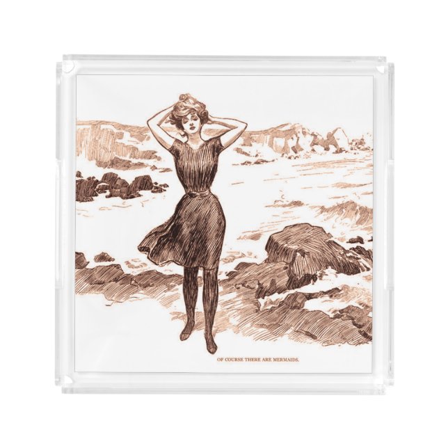 Mermaid Beach Gibson Girl Victorian Antique Acrylic Tray (Front)