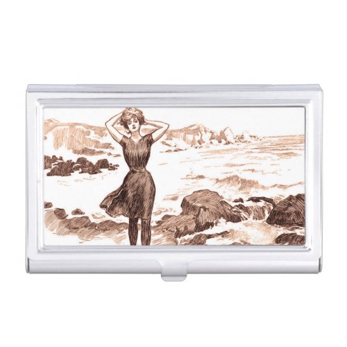 Mermaid Beach Gibson Girl Victorian Antique Business Card Case