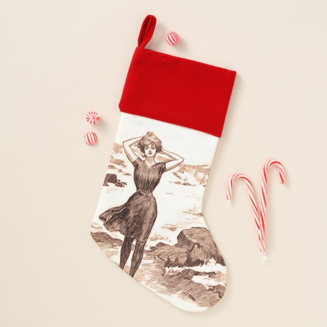 Mermaid Beach Gibson Girl Victorian Antique Christmas Stocking (Front)