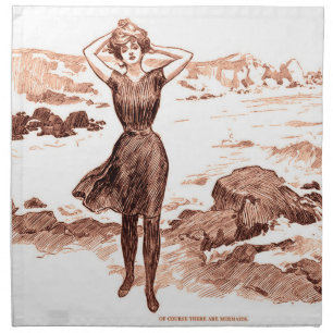 Mermaid Beach Gibson Girl Victorian Antique Cloth Napkin