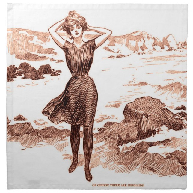 Mermaid Beach Gibson Girl Victorian Antique Cloth Napkin (Front)