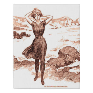 Mermaid Beach Gibson Girl Victorian Antique Faux Canvas Print
