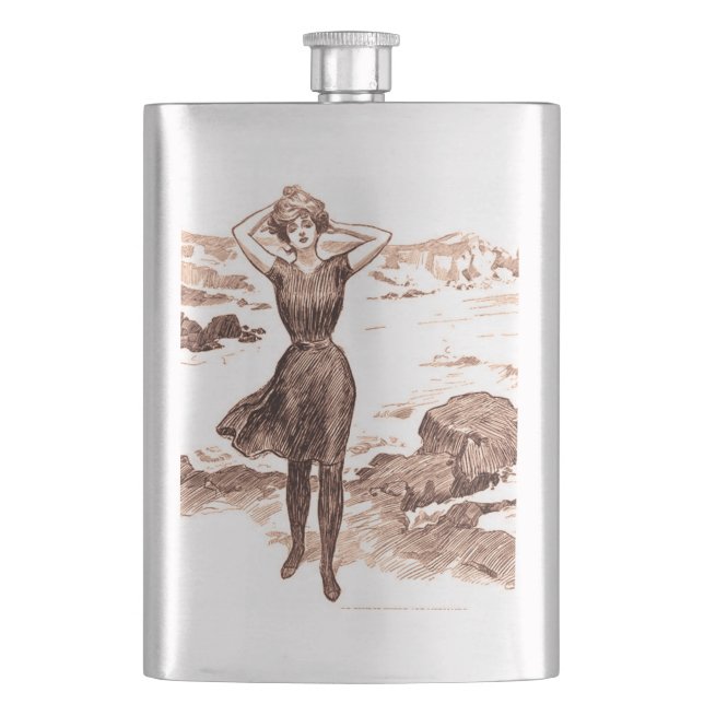 Mermaid Beach Gibson Girl Victorian Antique Flask (Front)