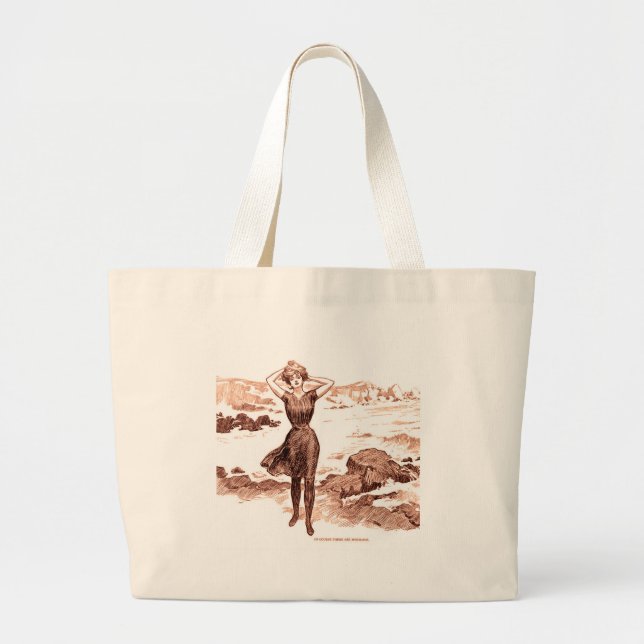 Mermaid Beach Gibson Girl Victorian Antique Large Tote Bag (Front)