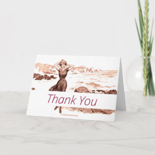 Mermaid Beach Gibson Girl Victorian Antique Letterpress Thank You Card