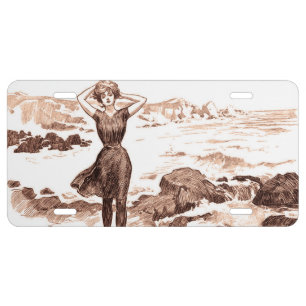 Mermaid Beach Gibson Girl Victorian Antique License Plate
