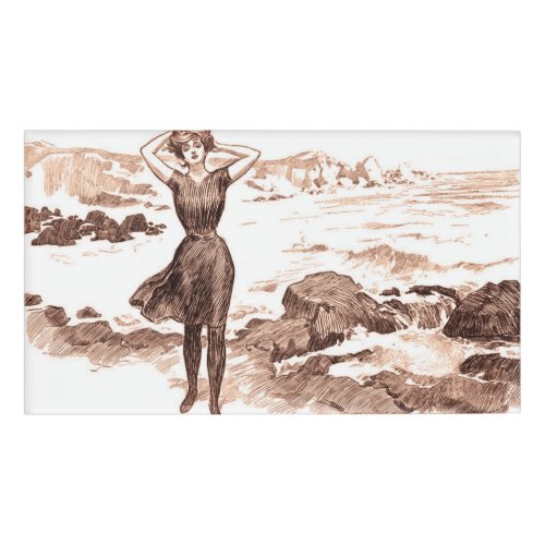 Mermaid Beach Gibson Girl Victorian Antique Name Tag
